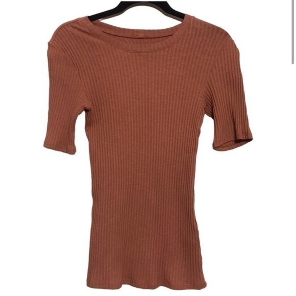 ENZA COSTA Military Ribbed Half Sleeve Top